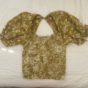 Anthropologie Floral Puff Sleeve Top